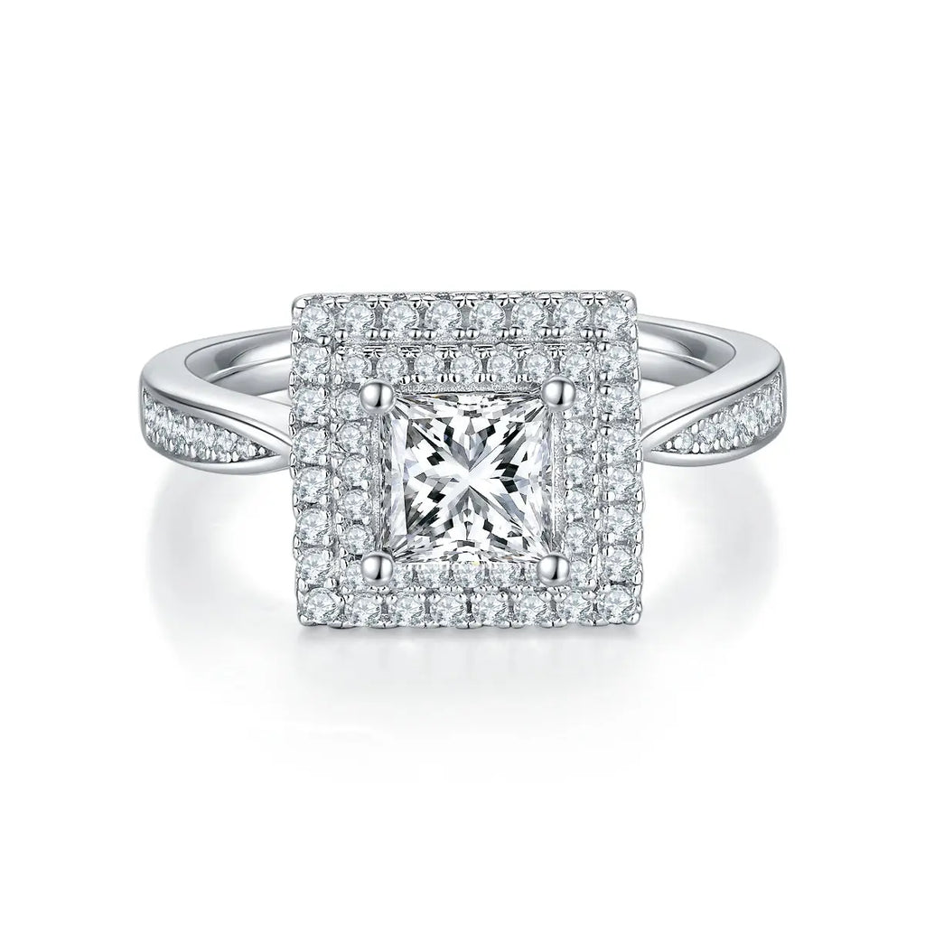 Square Moissanite S925 Platinum-Plated Silver Ring – Luxurious Light Luxury Jewelry NP Collection