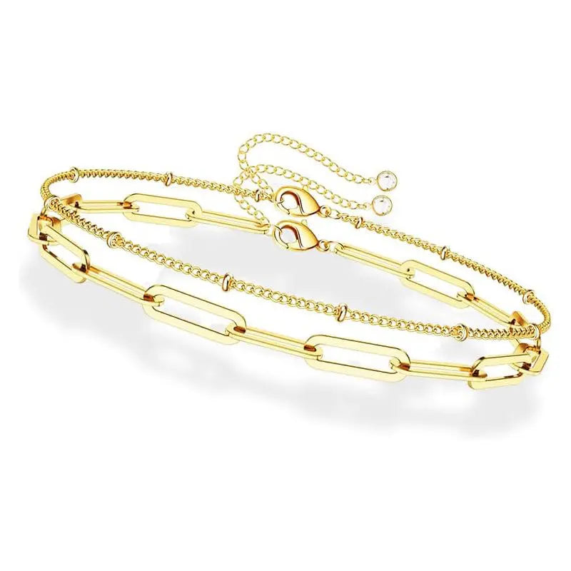 Dainty Gold Bracelets For Women, 14K Gold Filled Adjustable Layered Bracelet Cute Evil Eye Oval Chain Pearl Bar Turtle Gold Bracelet