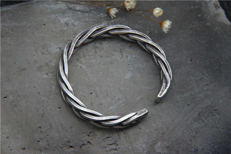 Vintage Woven Hemp Rope Bracelet in Sterling Silver S925
