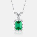 S925 Silver Octagonal Emerald Pendant Necklace