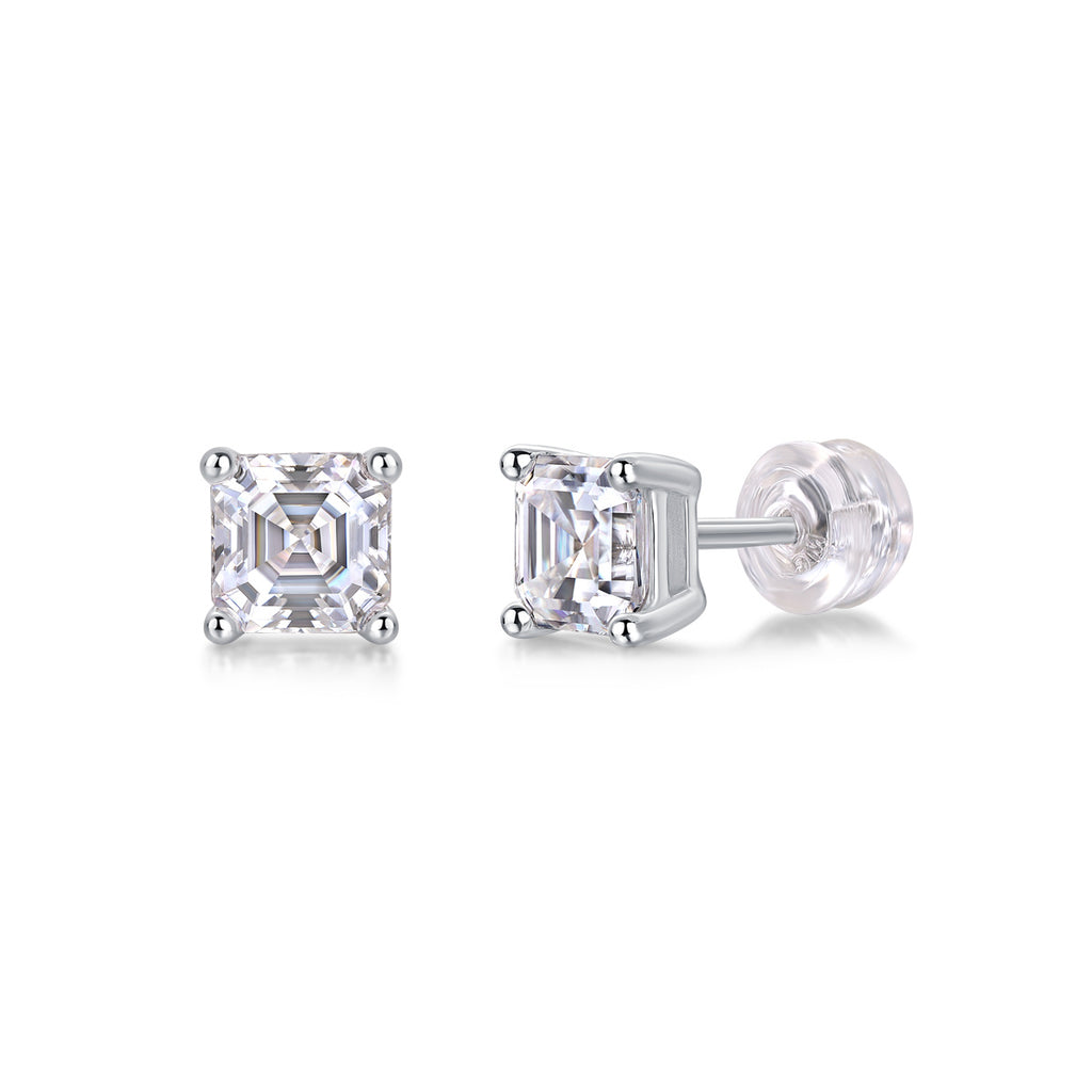 Unrestrained - Square Moissanite S925 Sterling Silver And Platinum-plated Earrings