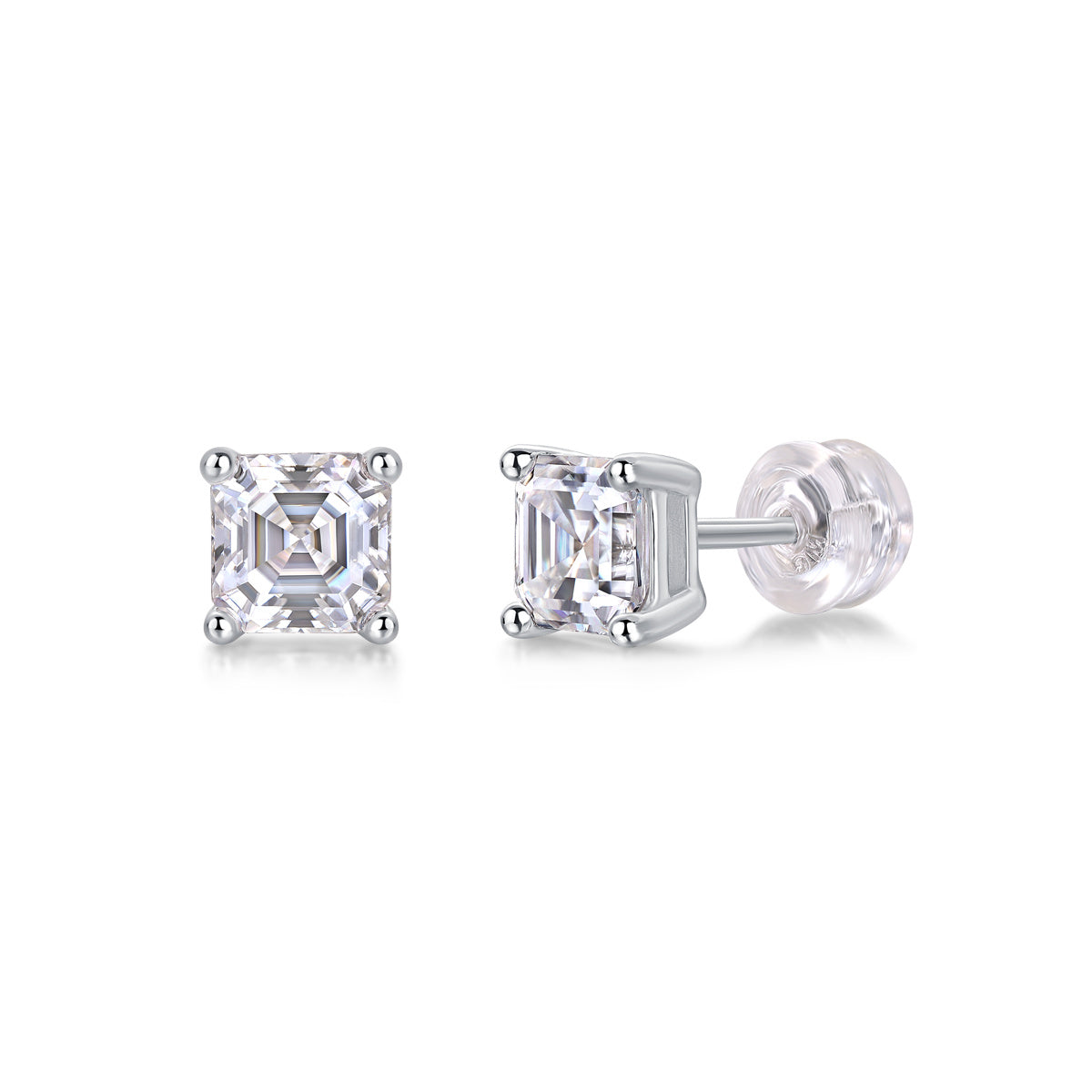 Unrestrained - Square Moissanite S925 Sterling Silver And Platinum-plated Earrings
