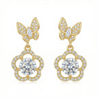 925 Sterling Silver Elegant Butterfly and Floral Drop Earrings Featuring Sparkling Brilliant Cut Stones