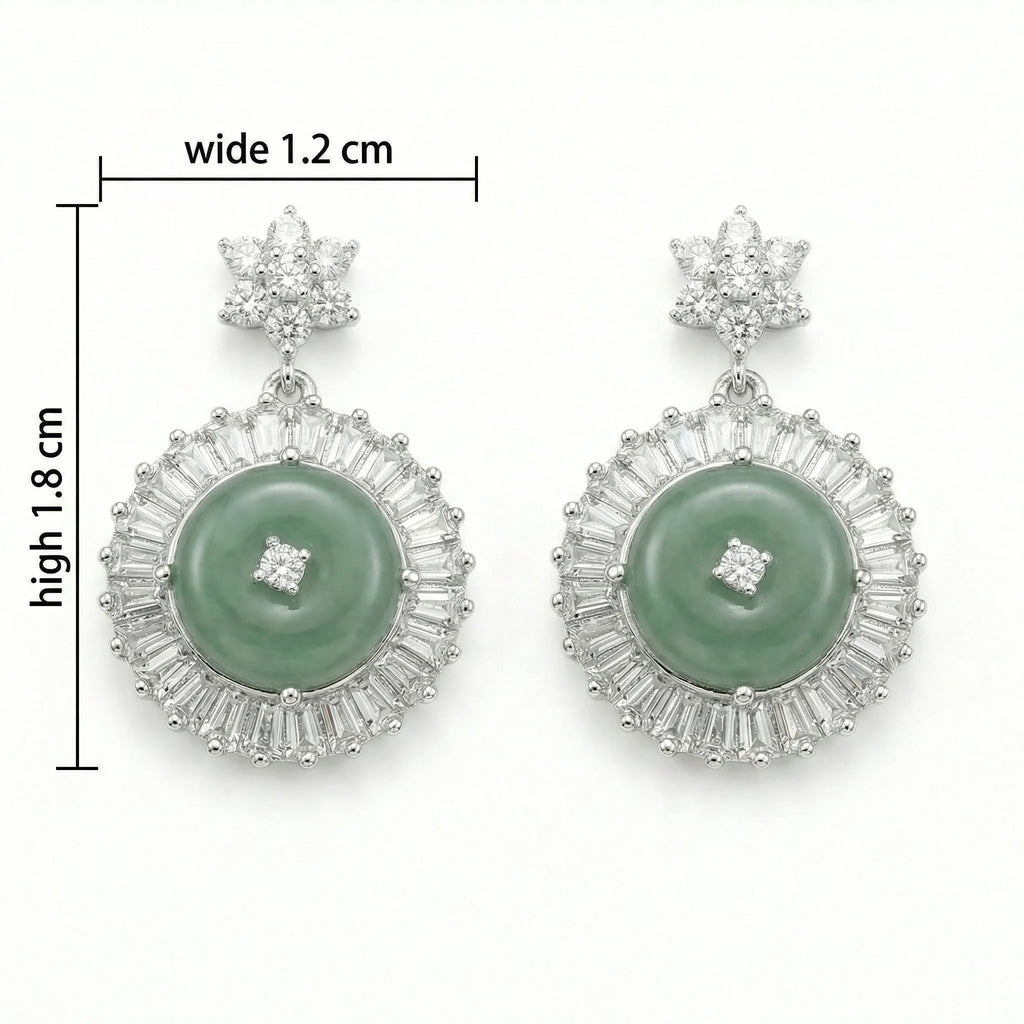 925 Sterling Silver Elegant Jade and CZ Halo Drop Earrings with Star Accents