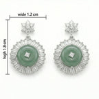 925 Sterling Silver Elegant Jade and CZ Halo Drop Earrings with Star Accents