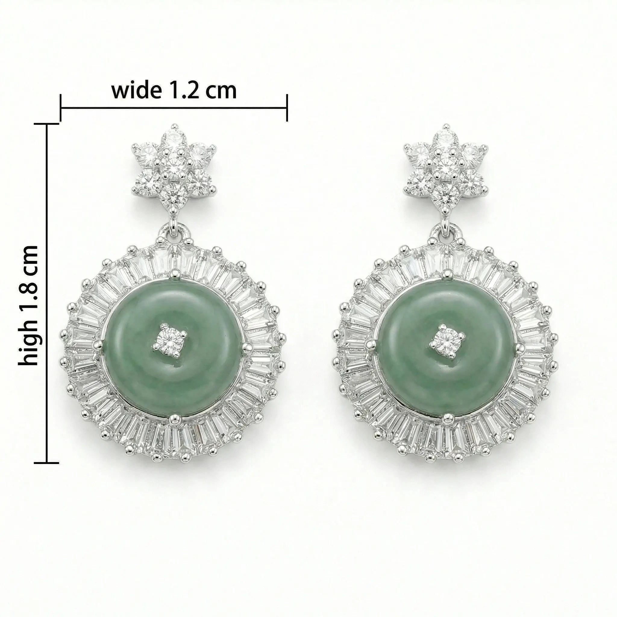 925 Sterling Silver Elegant Jade and CZ Halo Drop Earrings with Star Accents