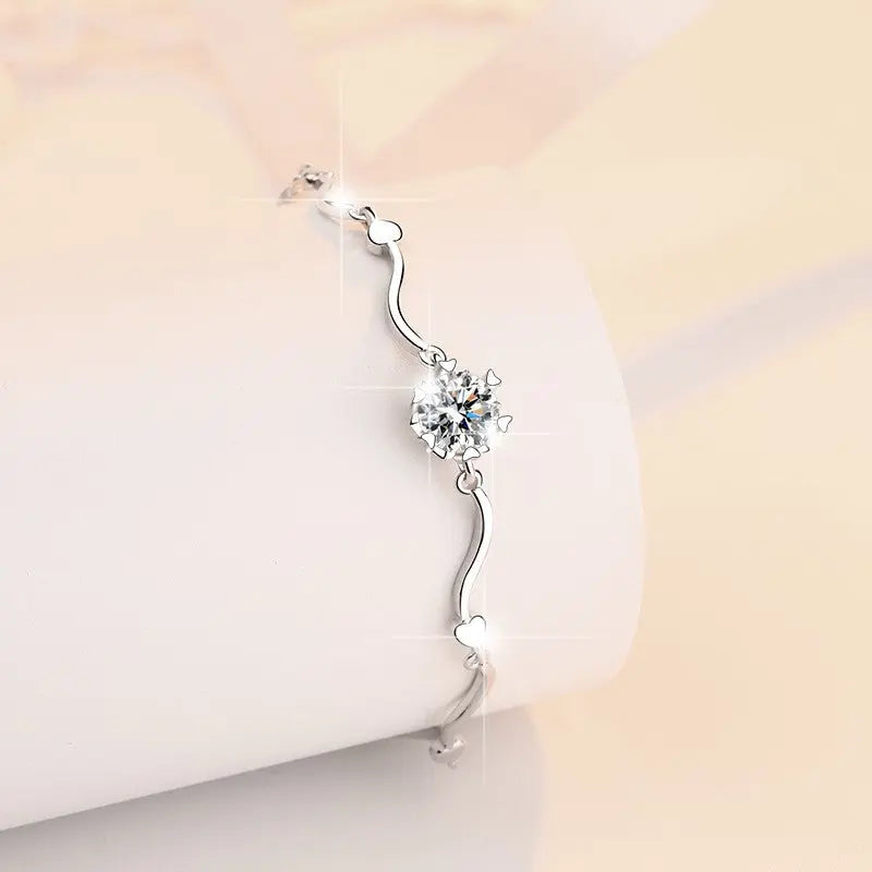 Simple Womens 1-Carat Moissanite Snowflake Bracelet In Sterling Silver