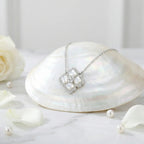925 Sterling Silver Elegant Silver Mother-of-Pearl and Diamond Floral Pendant Necklace NP Collection