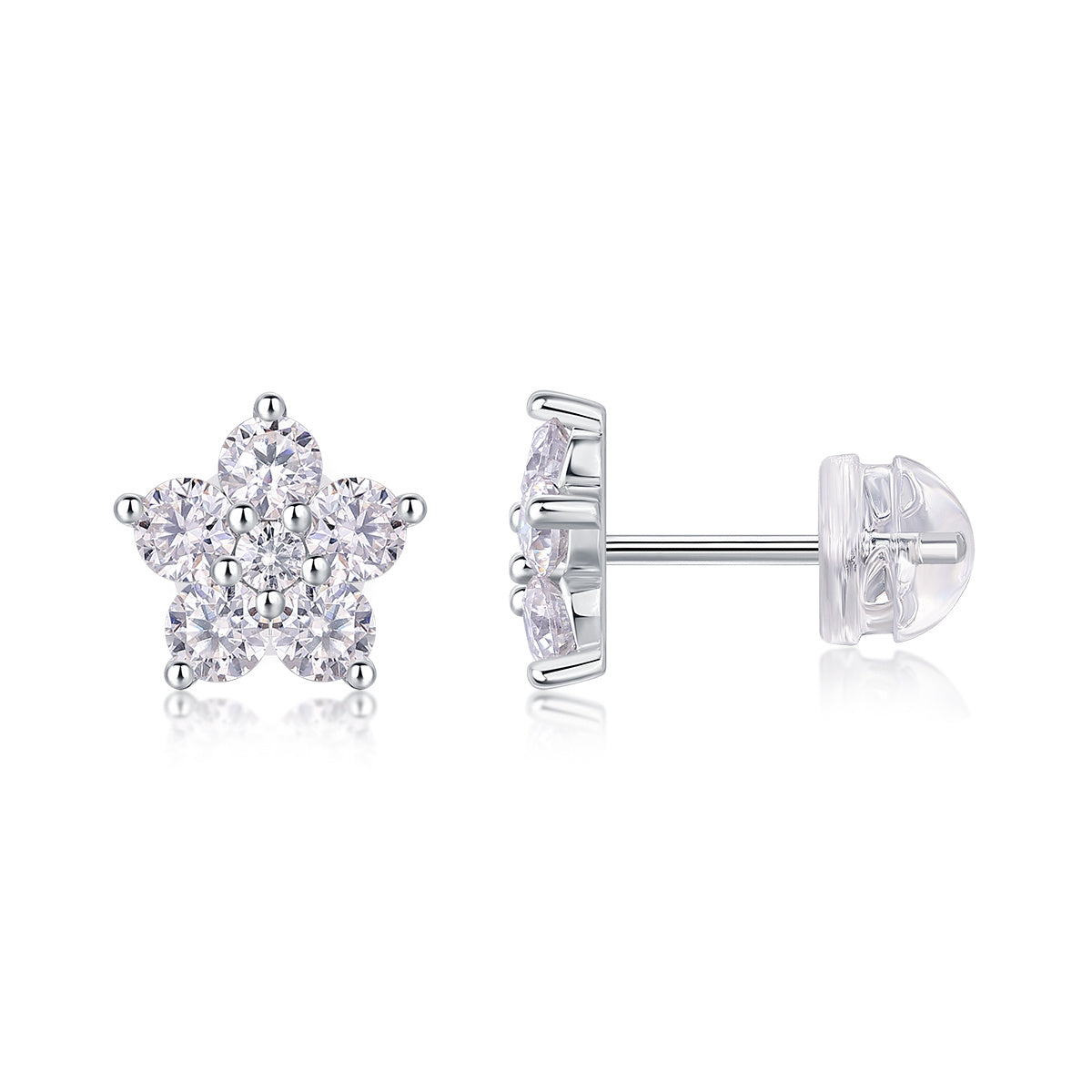 Paris Flower - Moissanite S925 Sterling Silver And Platinum-plated Stud Earrings