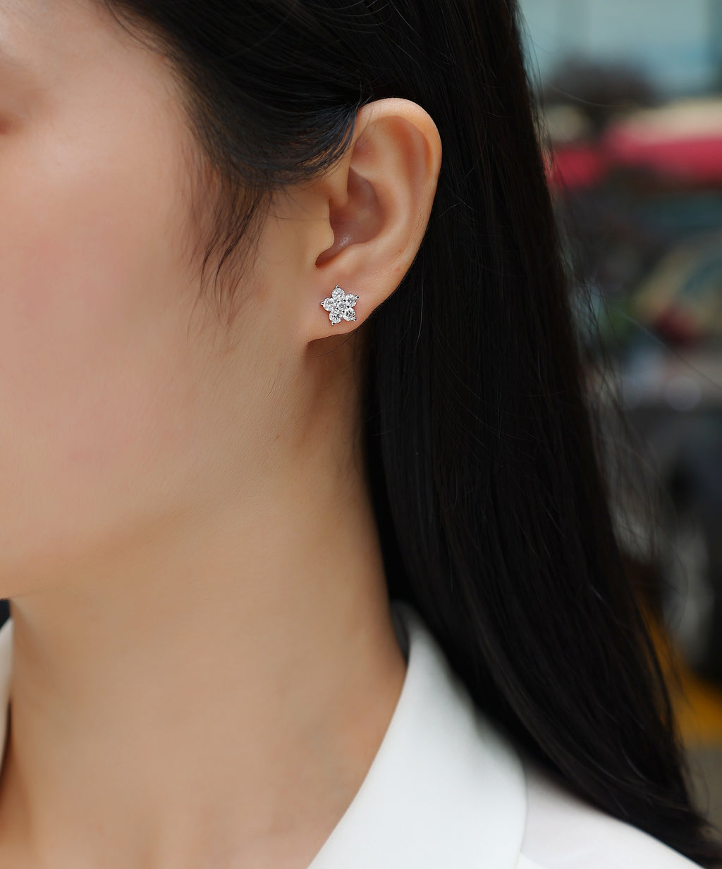 Paris Flower - Moissanite S925 Sterling Silver And Platinum-plated Stud Earrings