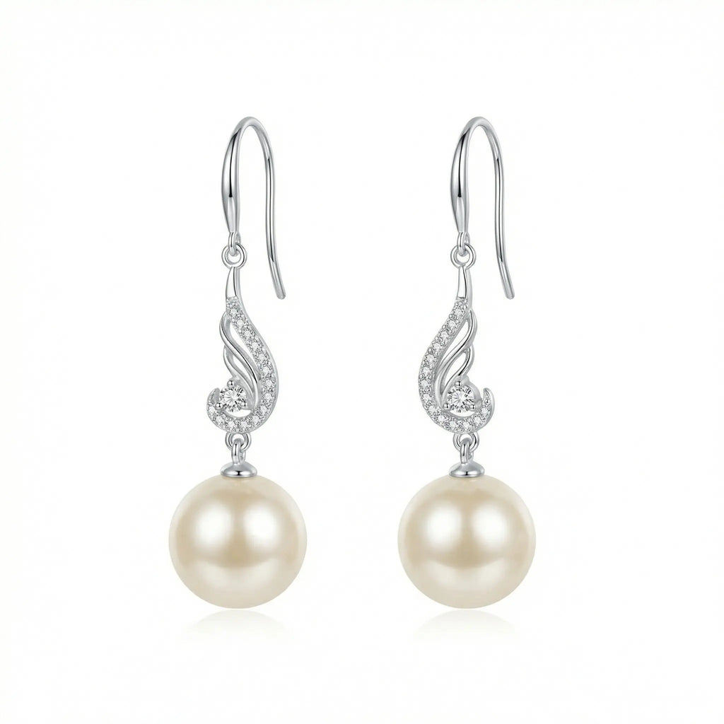 925 Sterling Silver Elegant Sterling Silver Pearl Drop Earrings with Sparkling Cubic Zirconia Accents