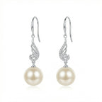 925 Sterling Silver Elegant Sterling Silver Pearl Drop Earrings with Sparkling Cubic Zirconia Accents