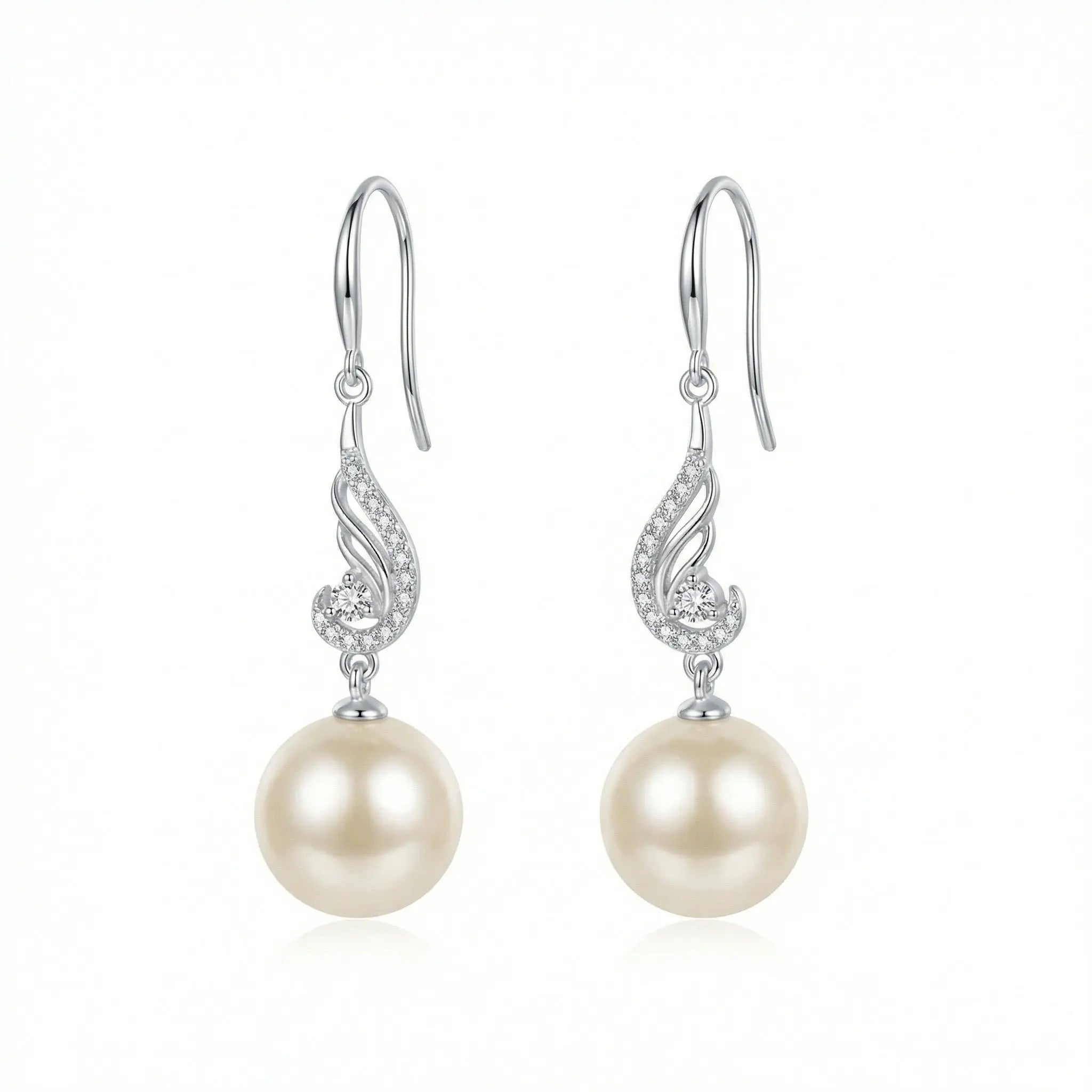 925 Sterling Silver Elegant Sterling Silver Pearl Drop Earrings with Sparkling Cubic Zirconia Accents