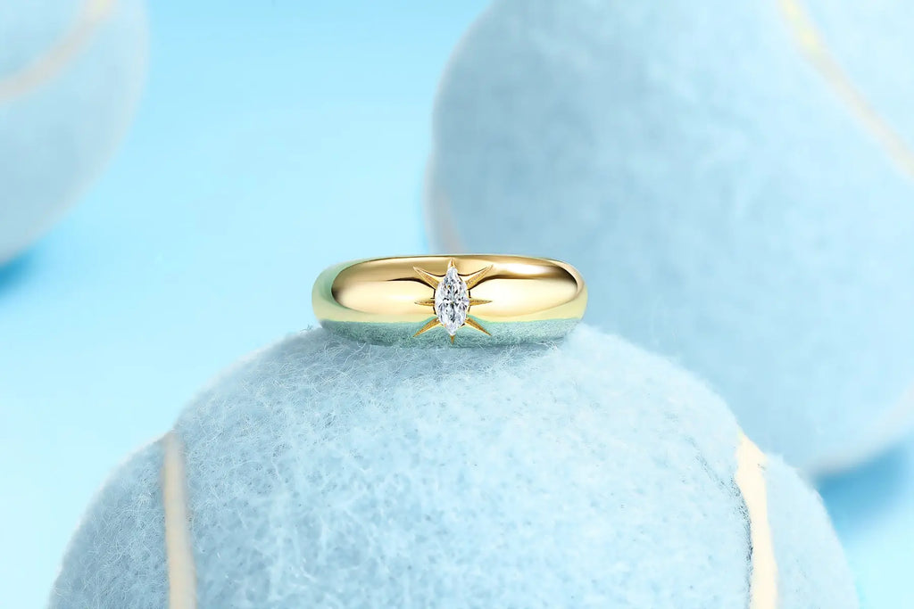1Eight-Prong Radiance Ring with Moissanite S925 Sterling Silver and Gold-Plated Diamond