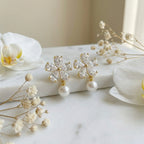 925 Sterling Silver Shimmering Crystal Flower and Pearl Dangle Earrings for Elegant Occasions