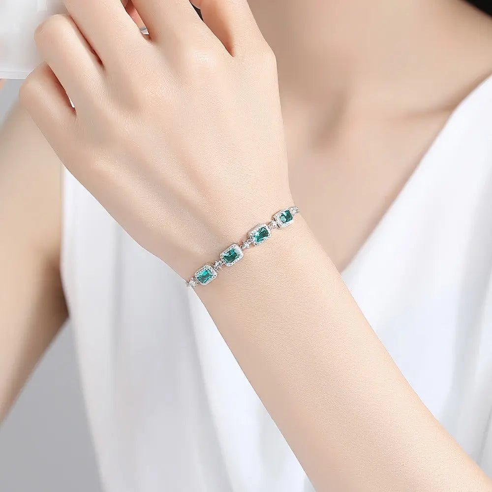 S925 Silver Fashion Emerald Bracelet for Women – Elegant Sterling Silver Gemstone Jewelry NP Collection