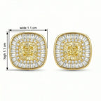 925 Sterling Silver Cushion Canary Gemstone Double Halo Baguette Border Stud Earrings NP Collection