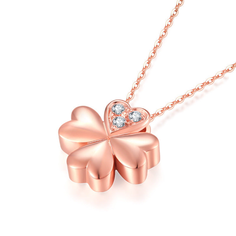 18K gold necklace lucky clover Rose Gold Diamond Pendant