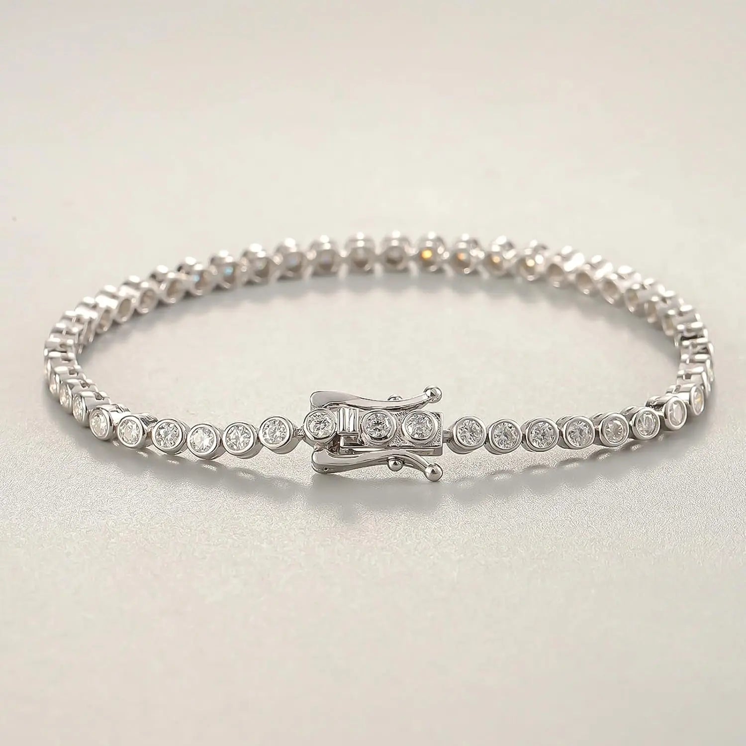 Bezel Tennis Bracelet 925 Silver Plated with 14K Gold round Cut Moissanite Gold 