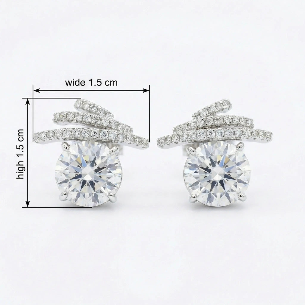 925 Sterling Silver Exquisite Radiant Sunny Earrings Studs with Sparkling Ribbon Accents and Shimmering Pavé Details NP Collection