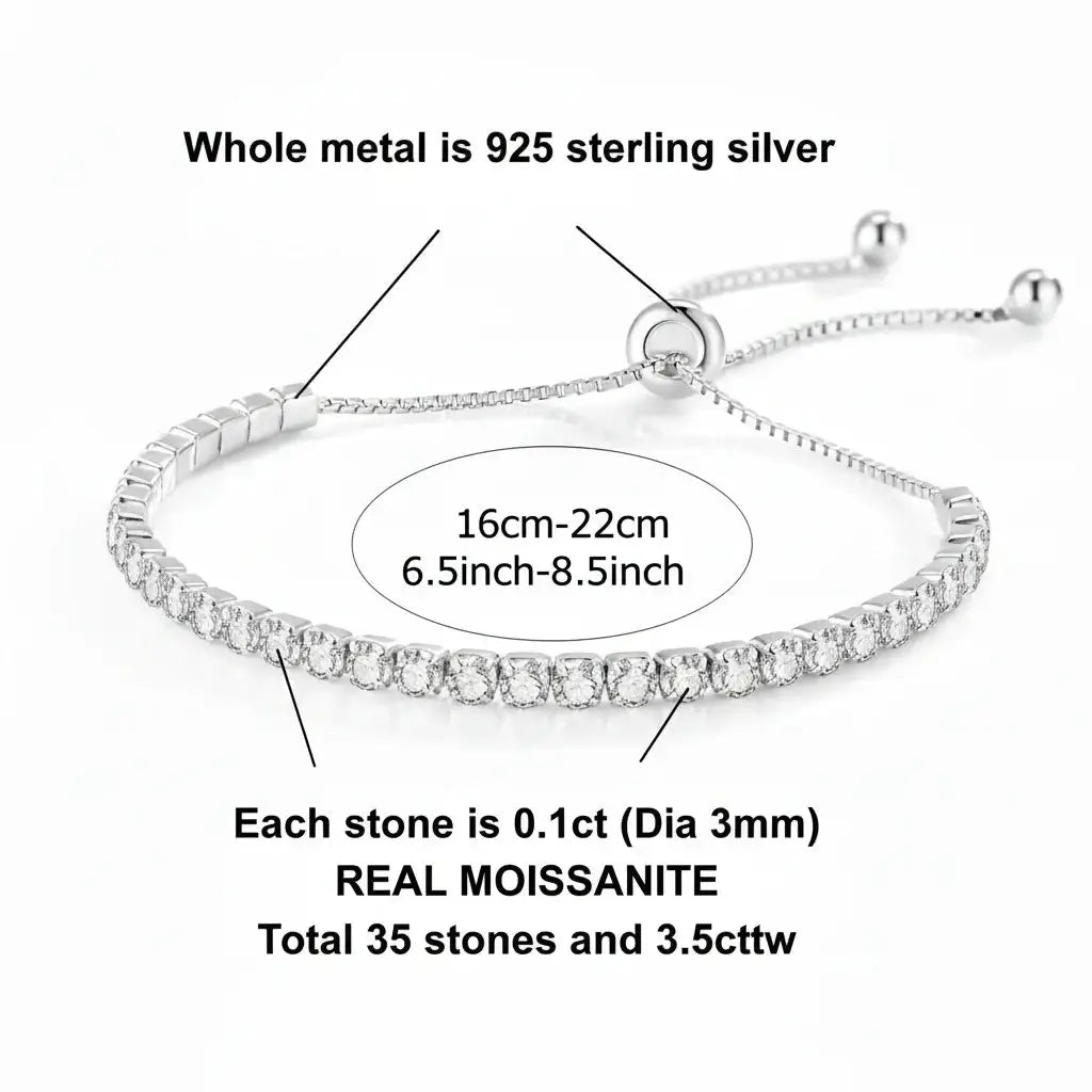 Sterling Silver Moissanite Tennis Bracelet Brilliant Cut 925 Sterling
