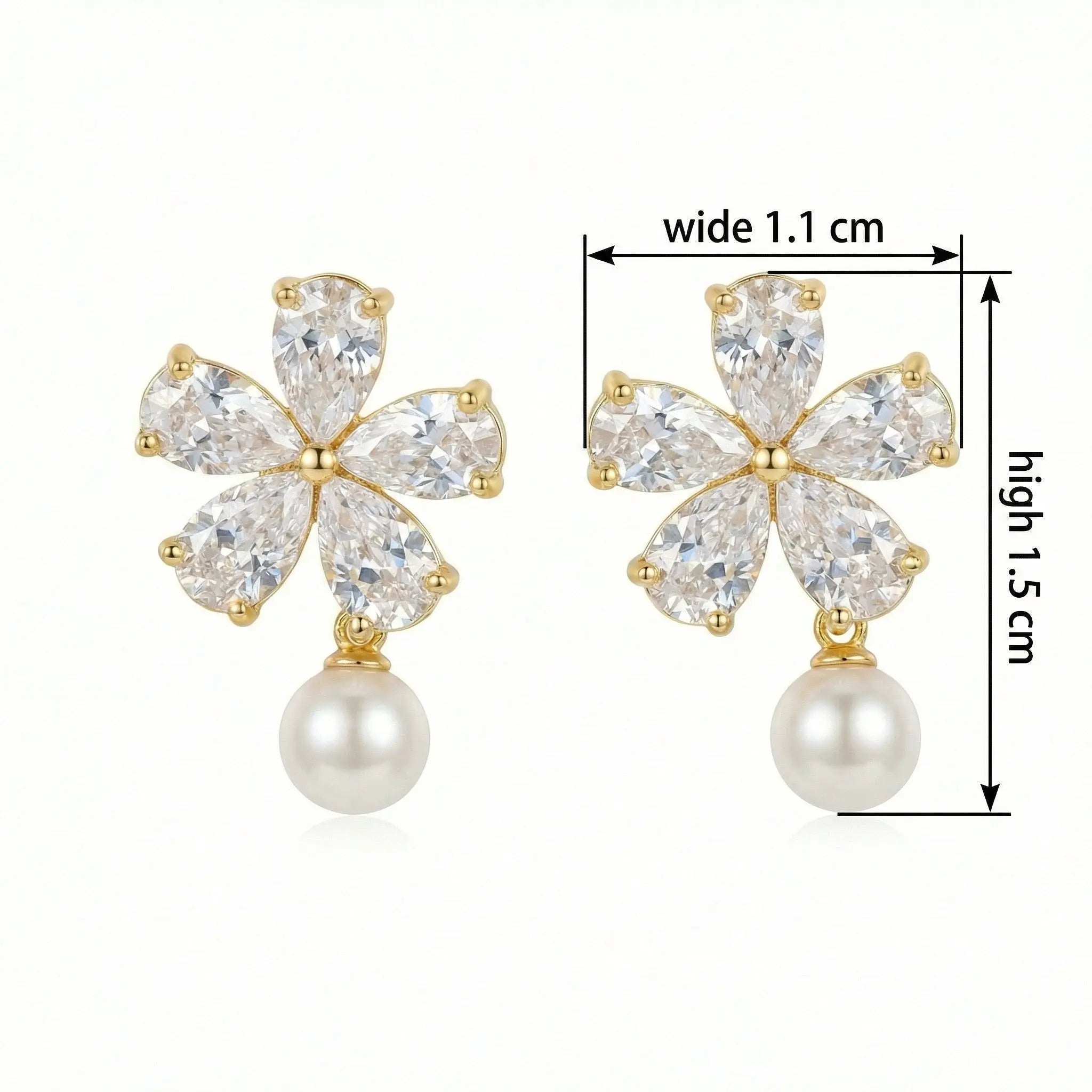925 Sterling Silver Shimmering Crystal Flower and Pearl Dangle Earrings for Elegant Occasions