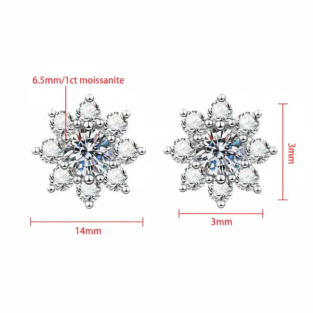 1CT Moissanite Snowflake Sunflower Earrings 925 Silver