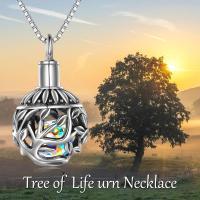 Sterling Silver Tree of Life Urn for Ashes Necklace with Aurora Borealis Crystal