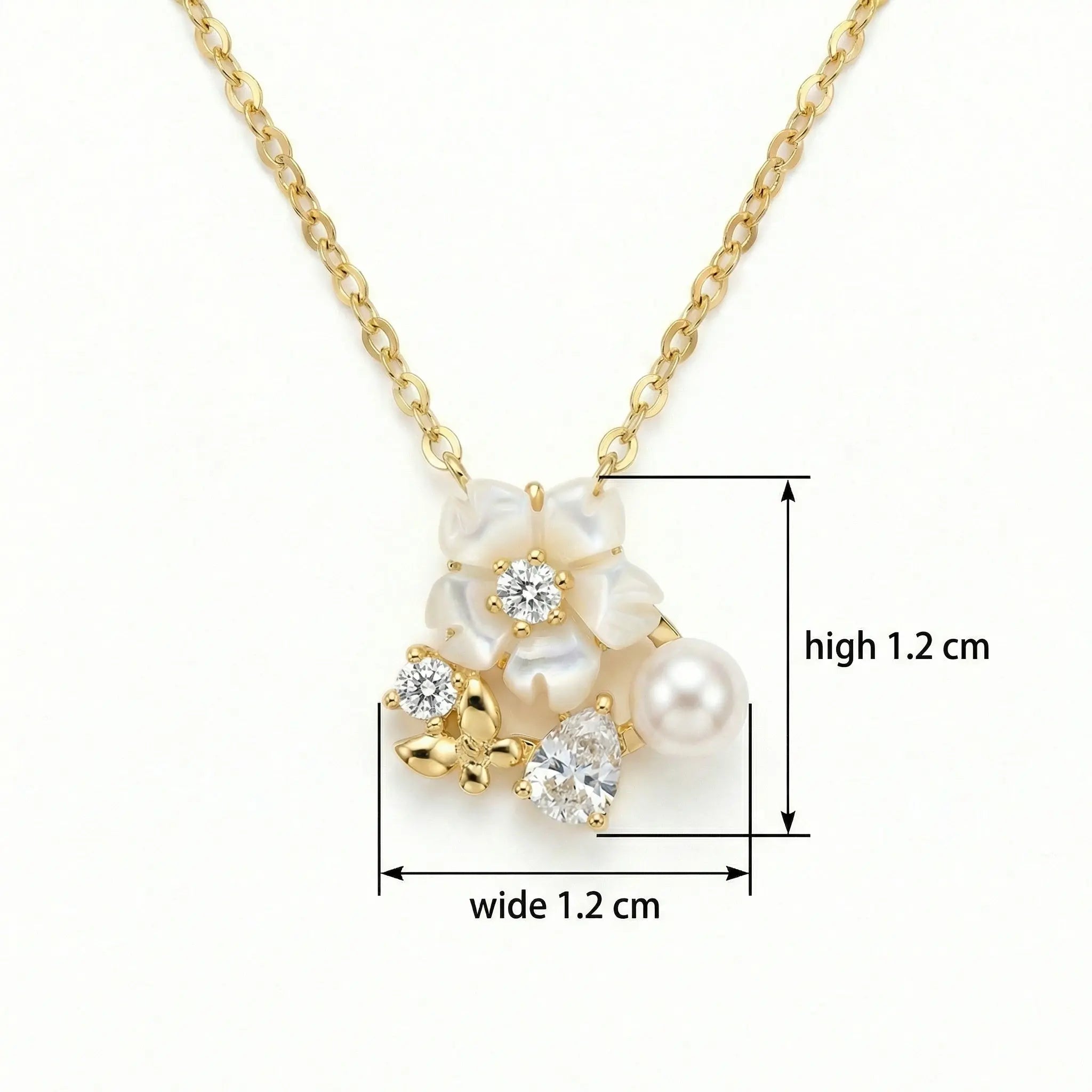 925 Sterling Silver Elegant Mother of Pearl Flower Pendant Necklace with Pearl and Butterfly Charm NP Collection