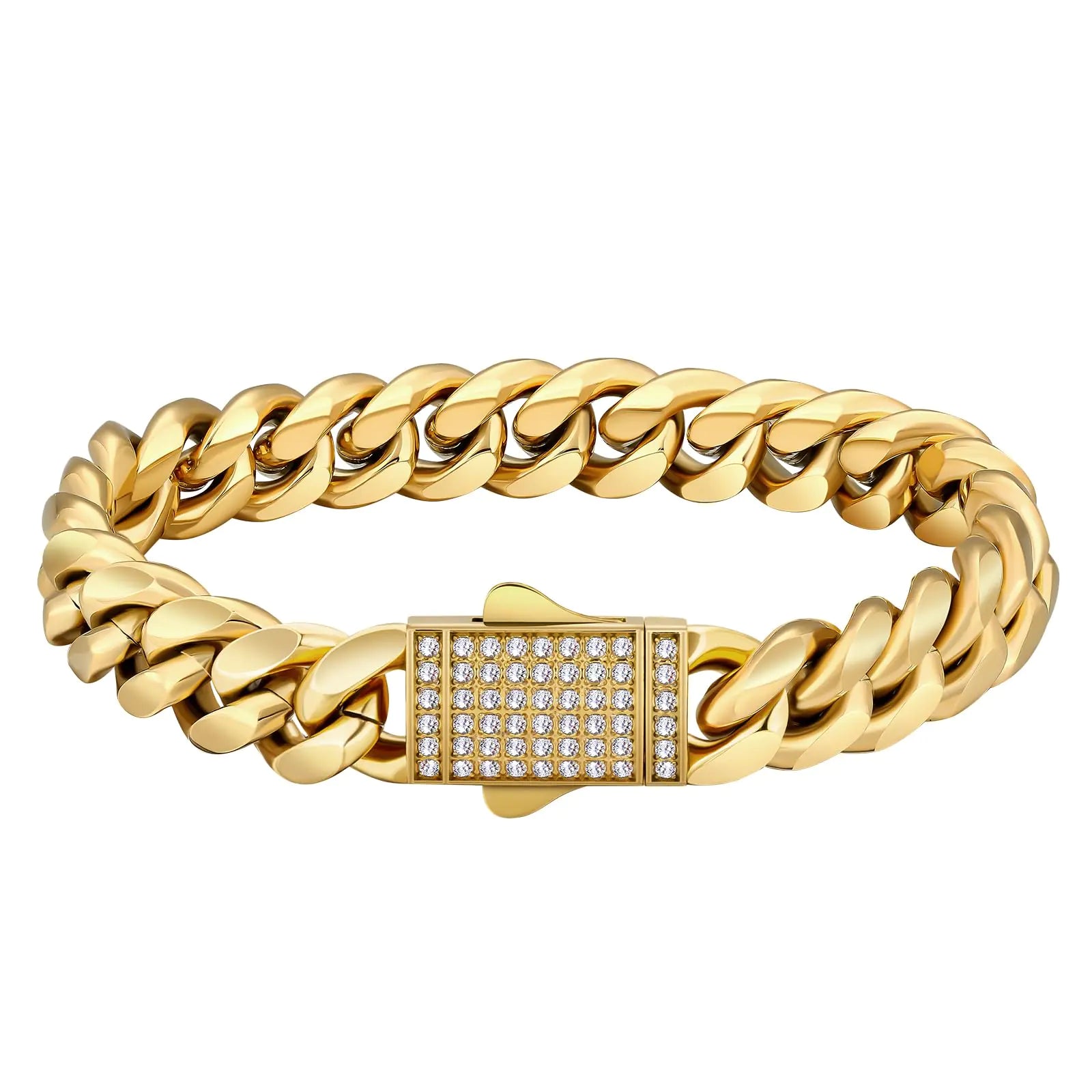 Cuban Link Bracelet 18k Gold Plated Iced Out 5A Cubic Zirconia