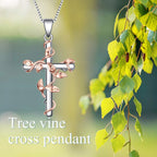 Sterling Silver Rose Flower Cross Pendant Necklace