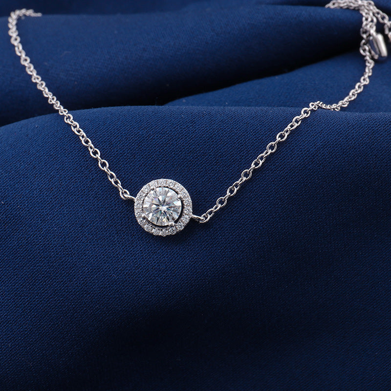 S925 Silver Moissanite Round Bag Micro-inlaid Round Moissanite Electroplated K Platinum Bracelet