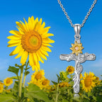 Cross Necklace 925 Sterling Silver Sunflower Pendant Necklaces Birthday Gifts Jewelry for Women Mom Daughter Wife