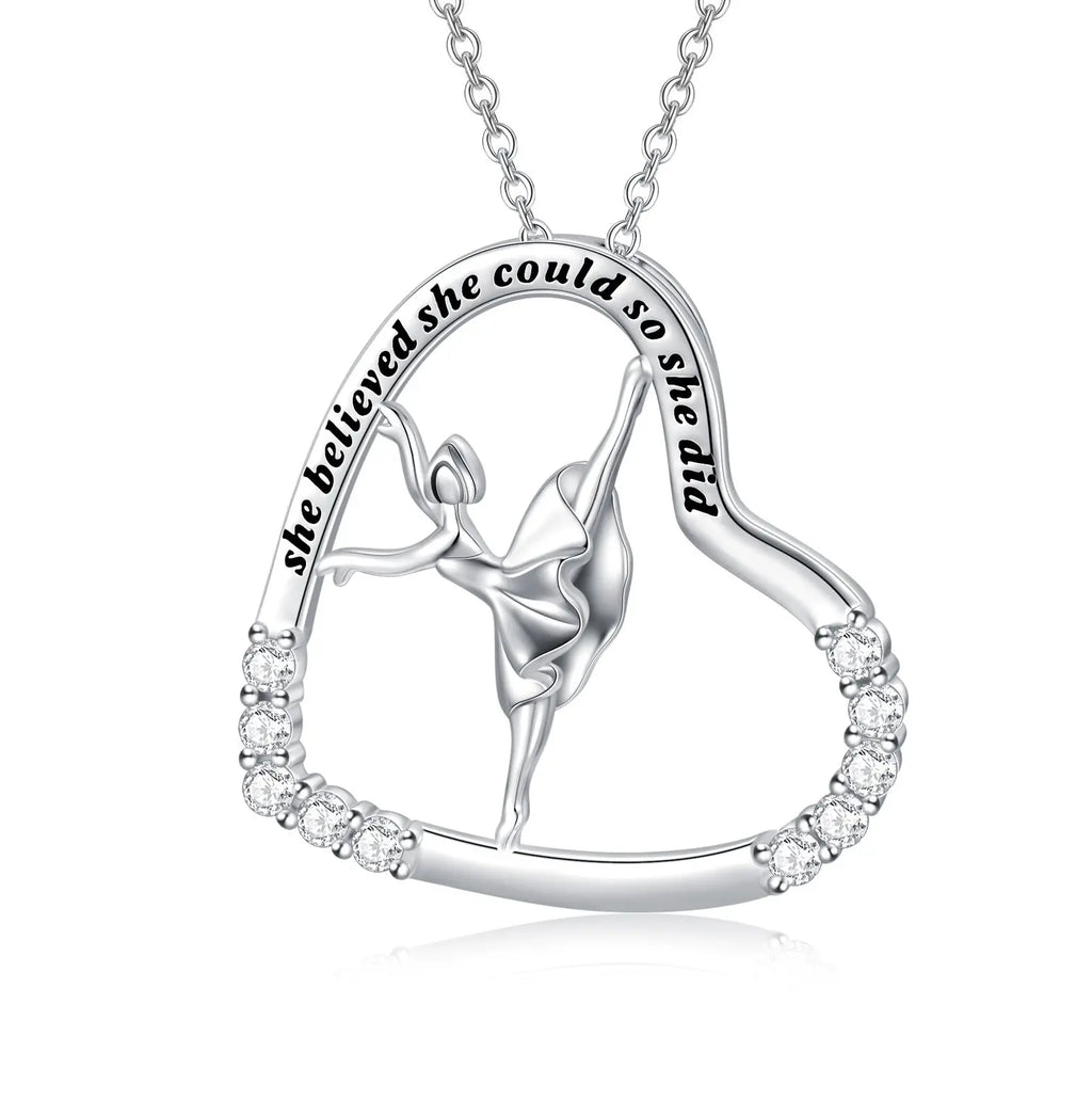 925 Sterling Silver Heart Ballerina Dancer Pendant Necklace – Ballet Dance Jewelry - N&P Colletion