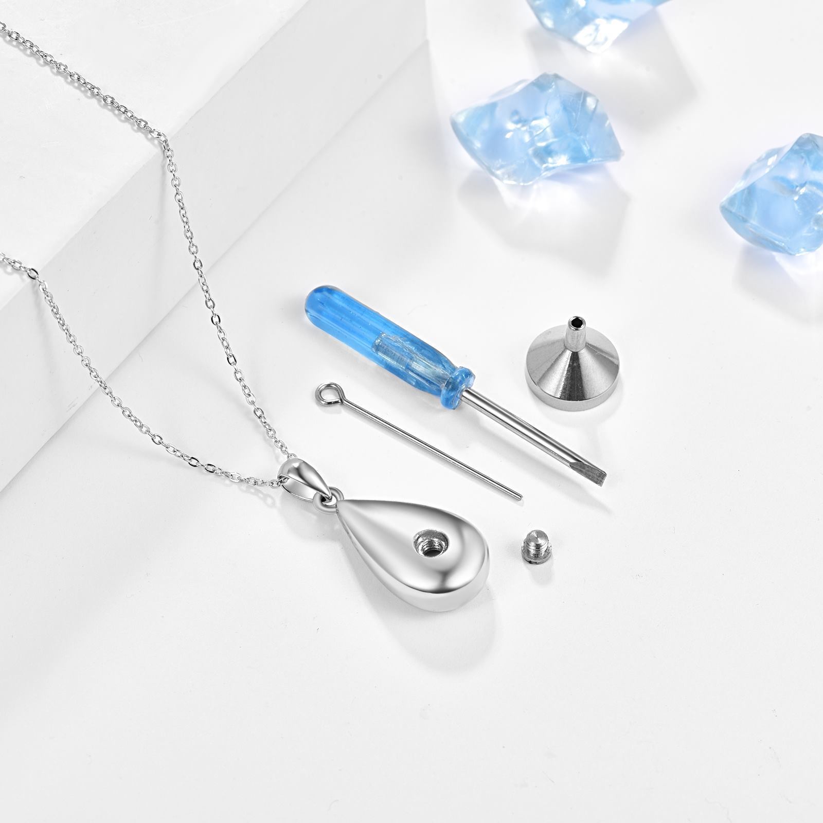 Sterling Silver Animal Paw Teardrop Urn Memorial Necklace