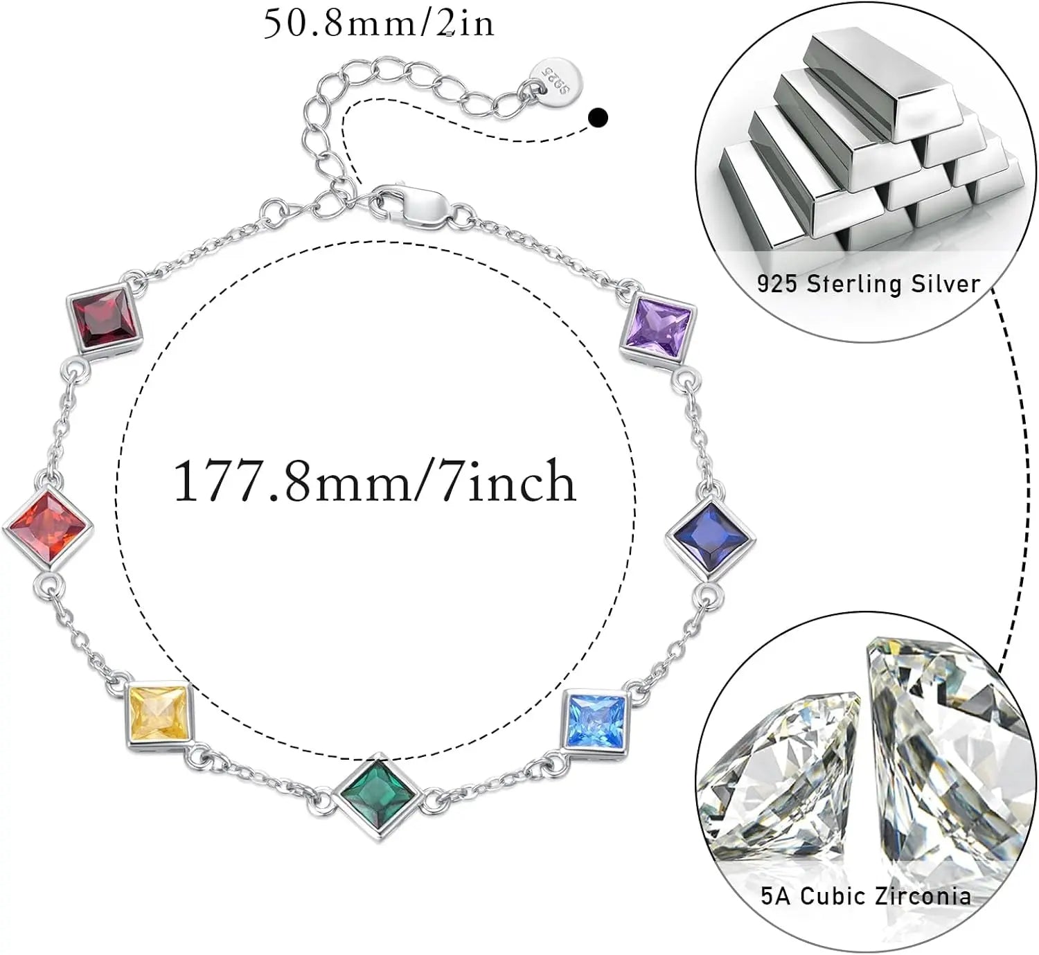 Sterling Silver Multicolor Bracelet 