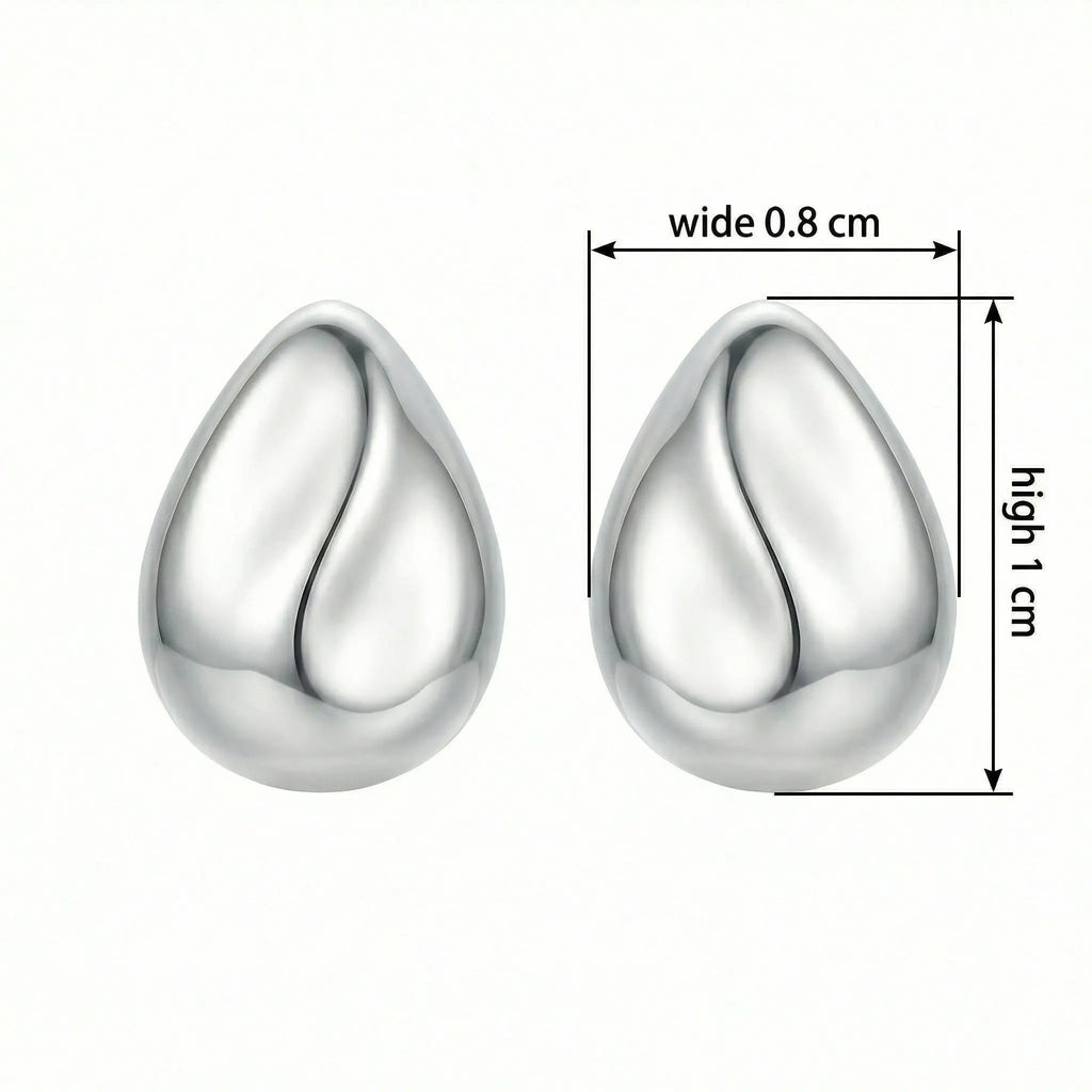 925 Sterling Silver Minimalist Polished Silver Teardrop Stud Earrings with Sculptural Wave Detail