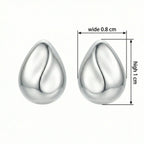 925 Sterling Silver Minimalist Polished Silver Teardrop Stud Earrings with Sculptural Wave Detail