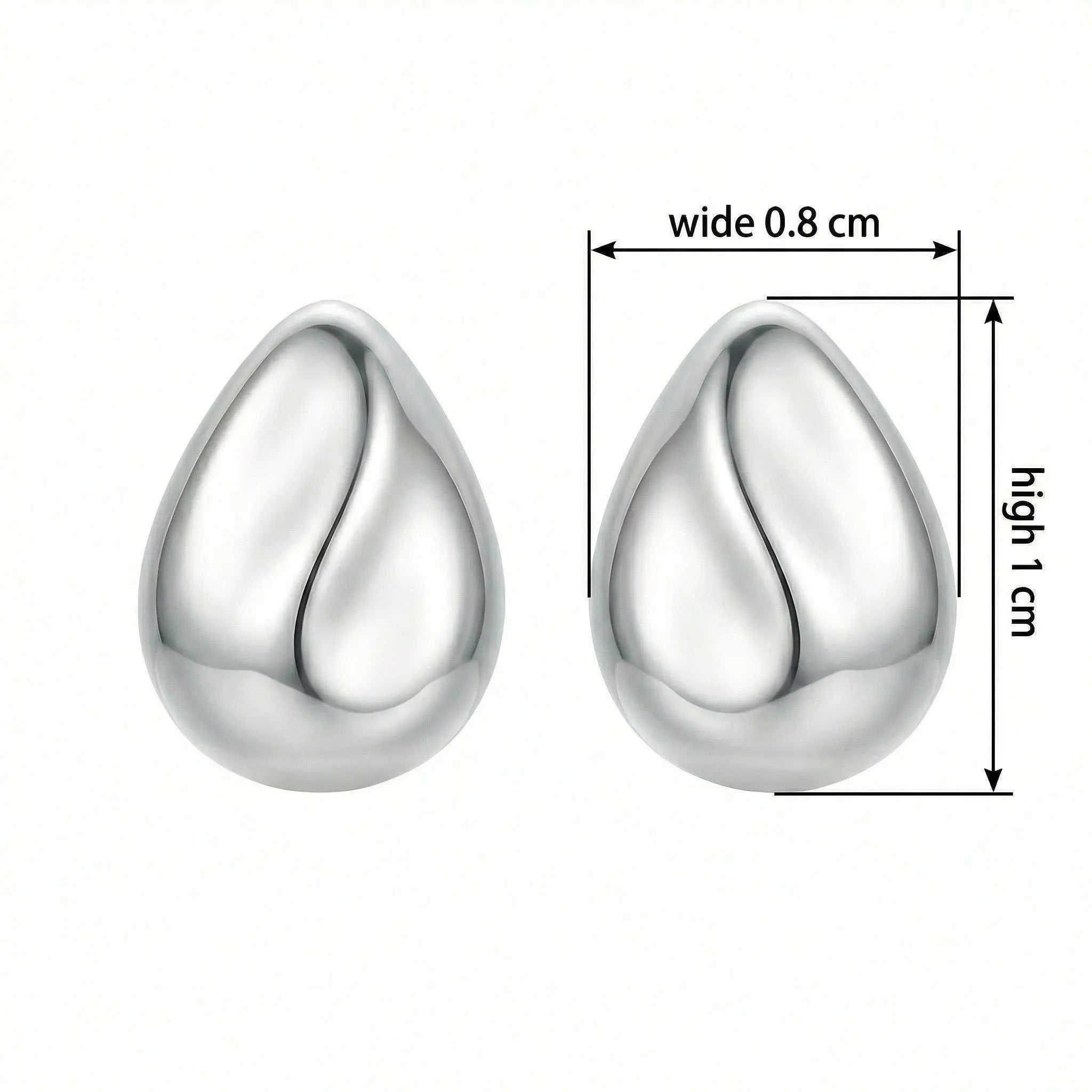 925 Sterling Silver Minimalist Polished Silver Teardrop Stud Earrings with Sculptural Wave Detail