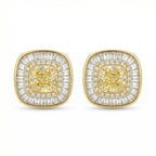 925 Sterling Silver Cushion Canary Gemstone Double Halo Baguette Border Stud Earrings NP Collection