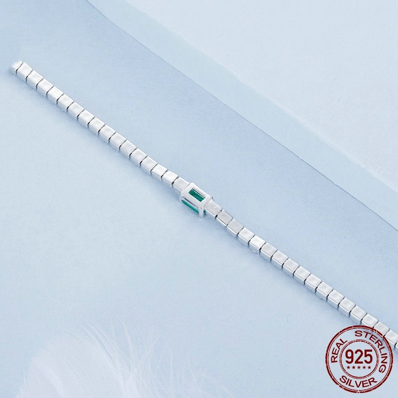 S925 Sterling Silver Classic Elegant Emerald Bracelet