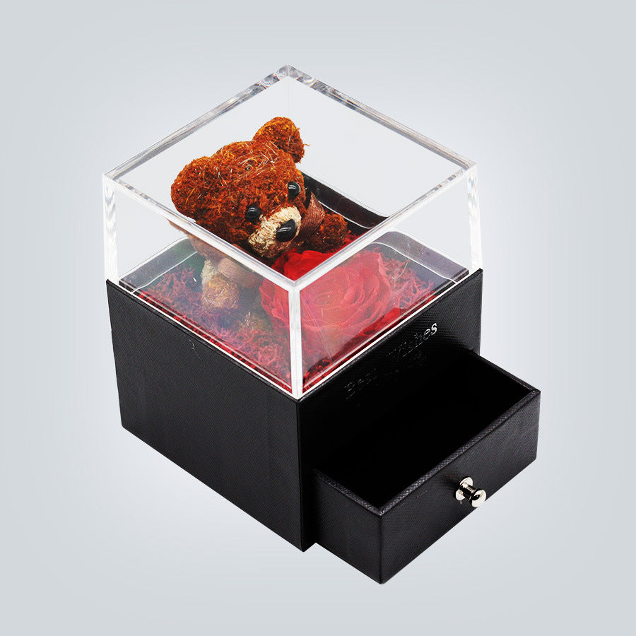 Teddy Bear Preserved Flower Jewelry Box Gift