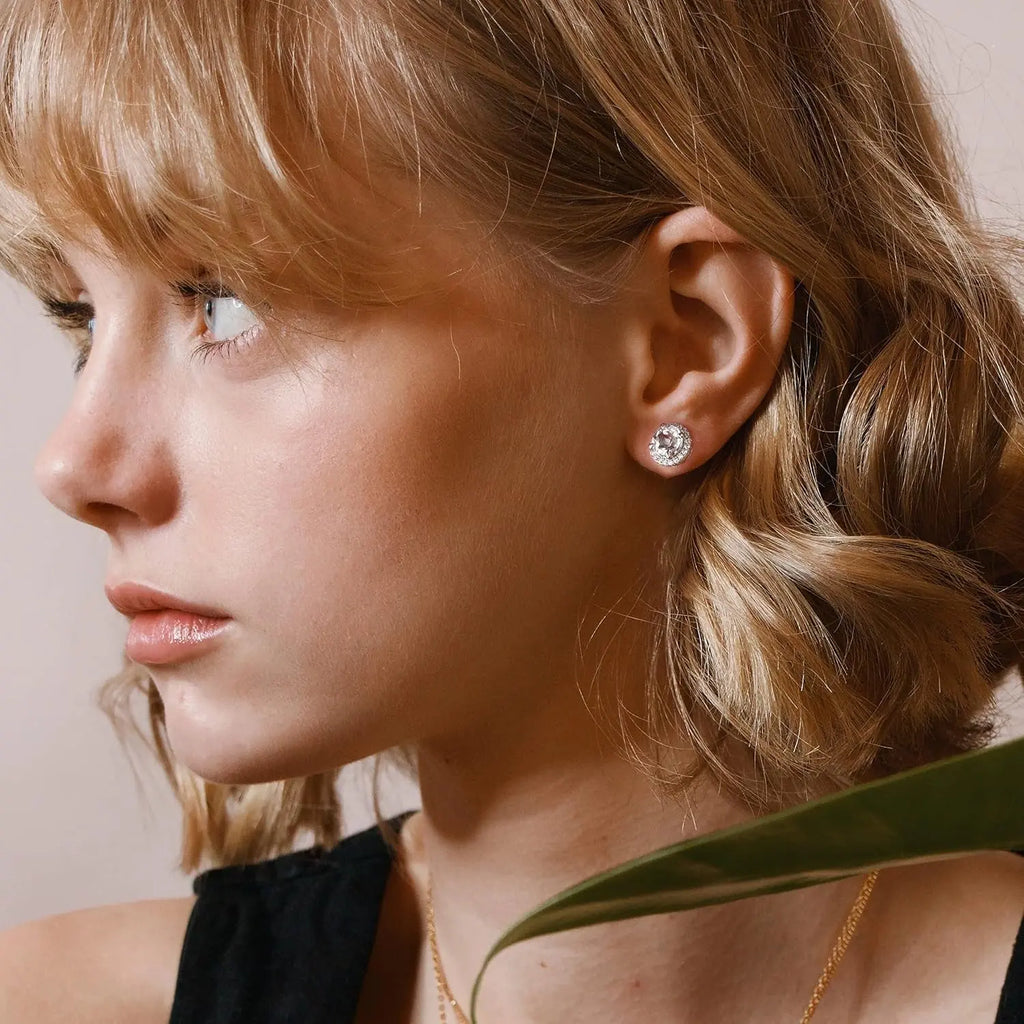 Halo Earrings for Women, 925 Sterling Silver 