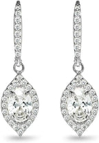 Sterling Silver Oval Dangle Leverback Earrings Made with AAA Cubic Zirconia