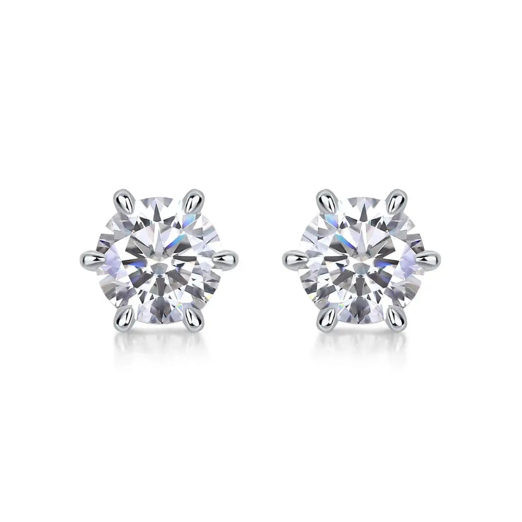 1 Carat Moissanite Stud Earrings – S925 Sterling Silver Six-Prong