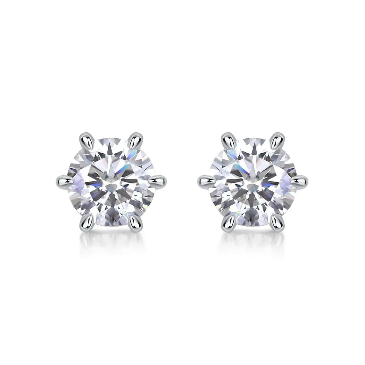 1 Carat Moissanite Stud Earrings – S925 Sterling Silver Six-Prong