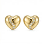 925 Sterling Silver Elegant Heart-Shaped Stud Earrings with Shimmering Curved Stone Accents