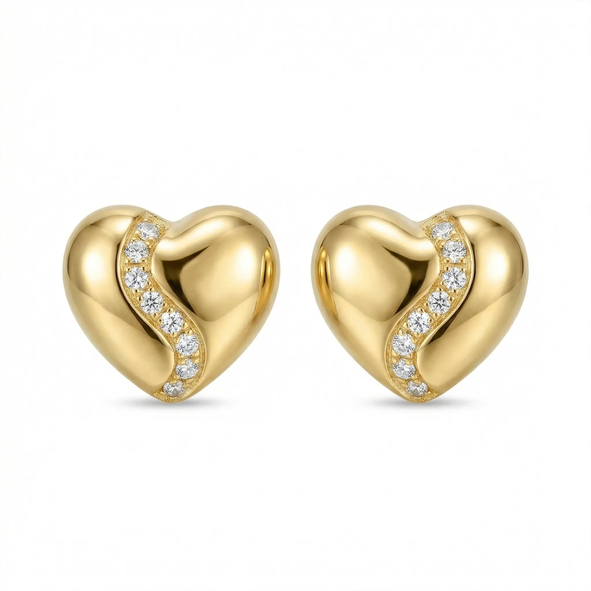 925 Sterling Silver Elegant Heart-Shaped Stud Earrings with Shimmering Curved Stone Accents