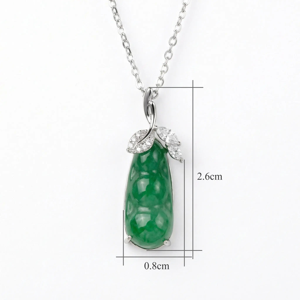 925 Sterling Silver Elegant Green Jadeite Pea Pod Pendant Necklace with Sparkling Accents NP Collection