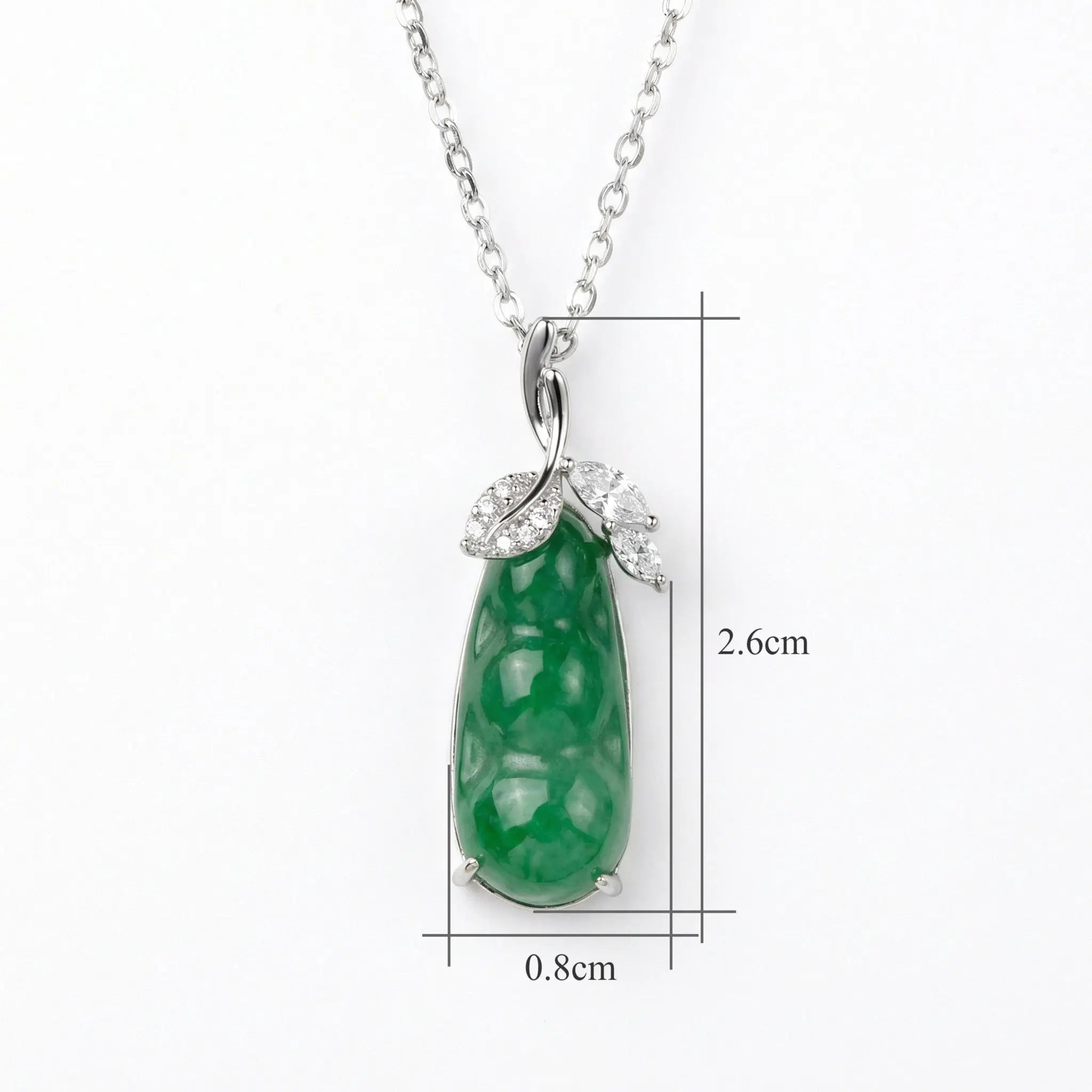 925 Sterling Silver Elegant Green Jadeite Pea Pod Pendant Necklace with Sparkling Accents NP Collection